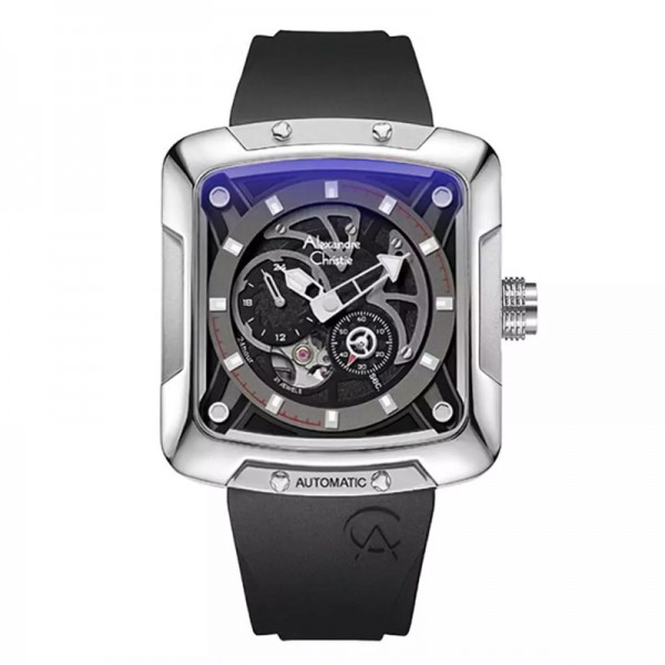 Alexandre Christie AC 3030 Silver Black Rubber Automatic GARSSBA Alexandre Christie AC 3030 Silver Black Rubber Automatic GARSSBA